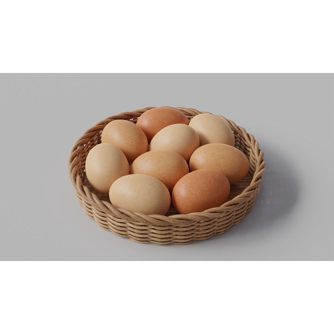 Wicker Basket with Eggs 3D Model – PBR Textured, FBX, OBJ - View 11
