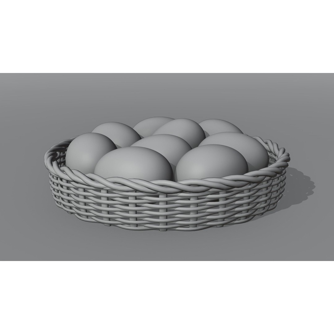 Wicker Basket with Eggs 3D Model – PBR Textured, FBX, OBJ - View 14