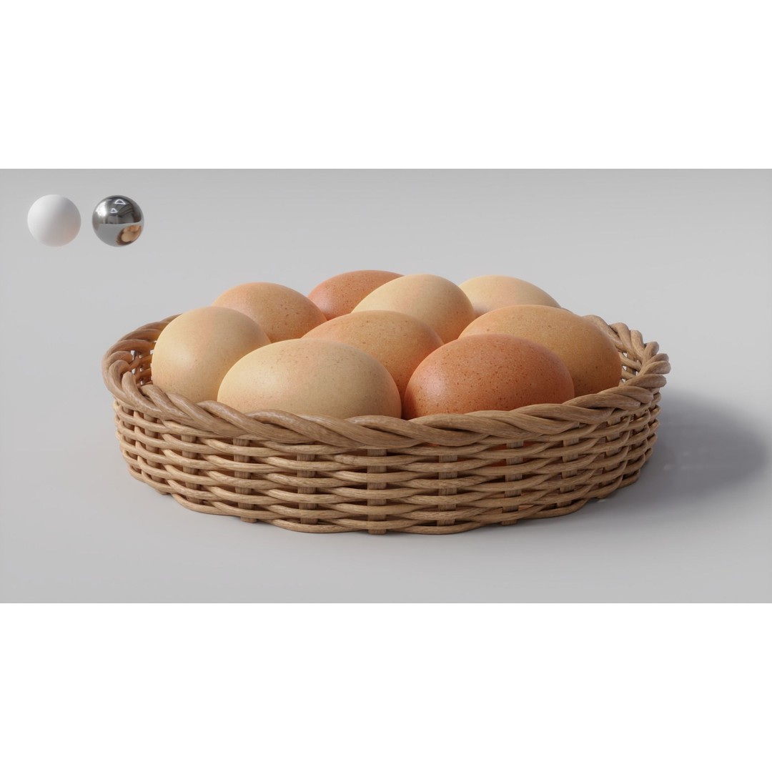 Wicker Basket with Eggs 3D Model – PBR Textured, FBX, OBJ - View 3