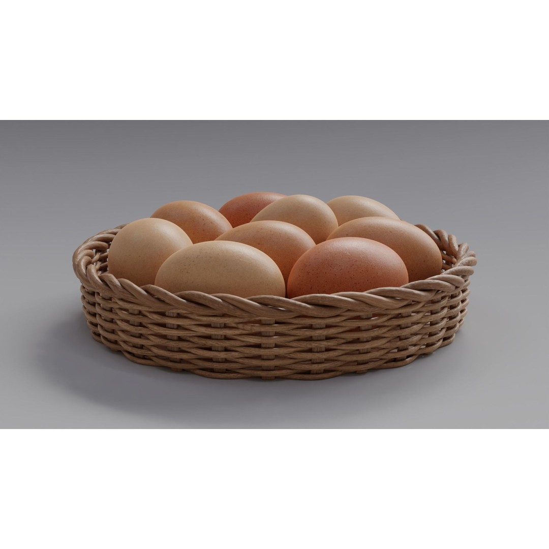Wicker Basket with Eggs 3D Model – PBR Textured, FBX, OBJ - View 4