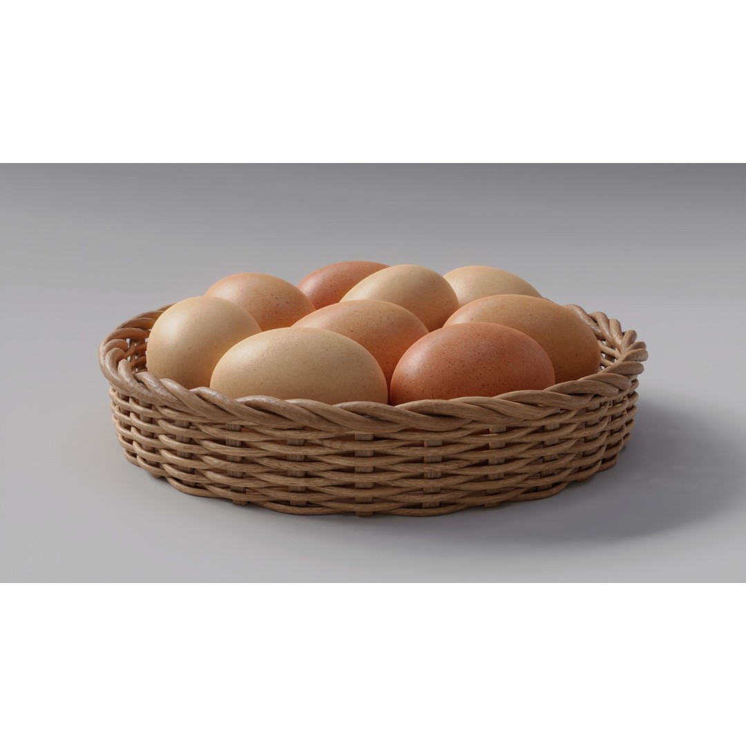 Wicker Basket with Eggs 3D Model – PBR Textured, FBX, OBJ - View 5