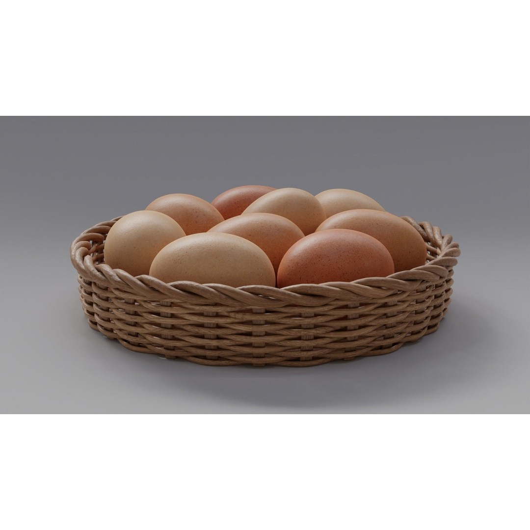 Wicker Basket with Eggs 3D Model – PBR Textured, FBX, OBJ - View 6