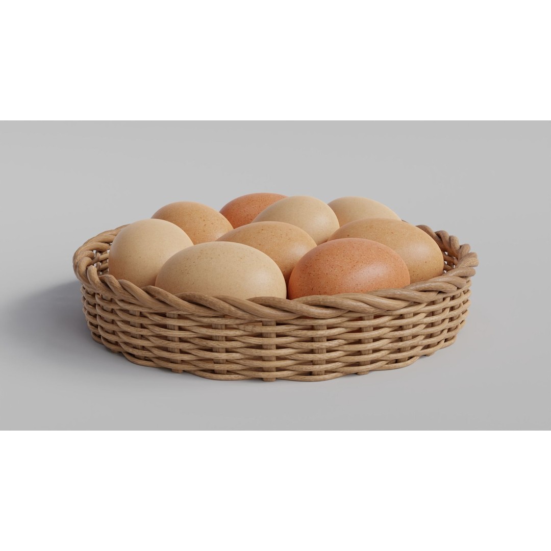 Wicker Basket with Eggs 3D Model – PBR Textured, FBX, OBJ - View 7