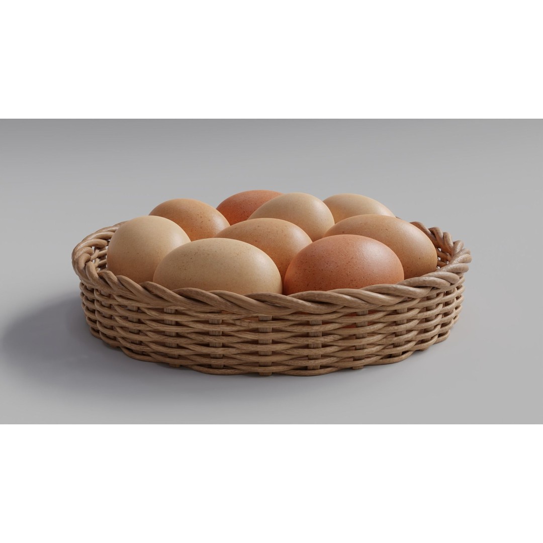 Wicker Basket with Eggs 3D Model – PBR Textured, FBX, OBJ - View 8