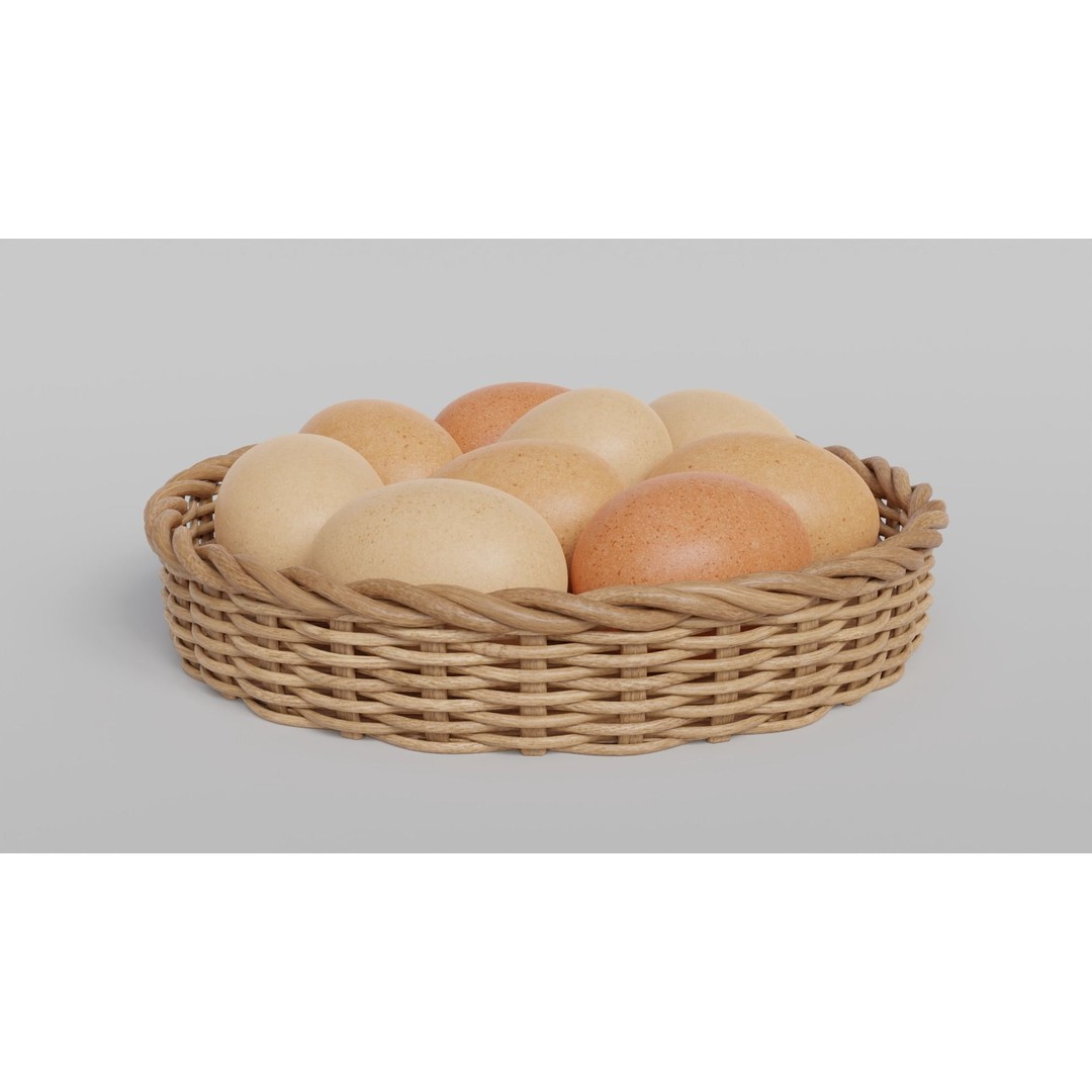 Wicker Basket with Eggs 3D Model – PBR Textured, FBX, OBJ - View 9