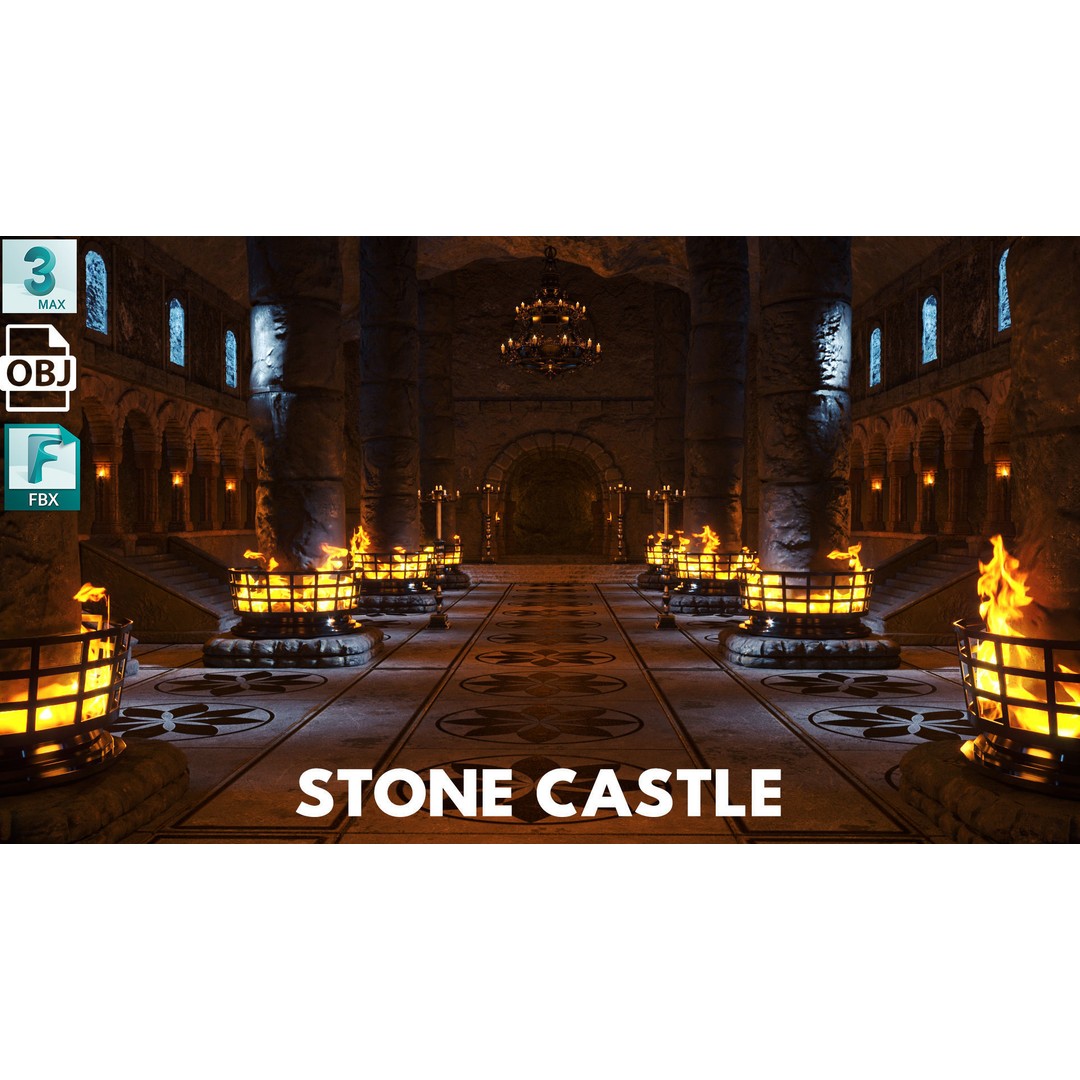 Stone Castle 3D Model – Medieval Architecture with 4K Textures, FBX, OBJ - View 3