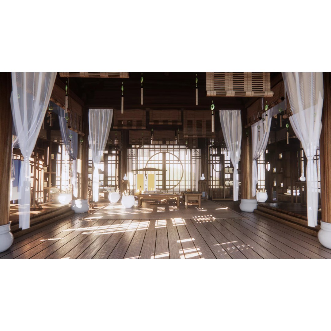 Bamboo Forest Academy 3D Model – Cartoon Style Architectural Asset, Blender & FBX - View 2