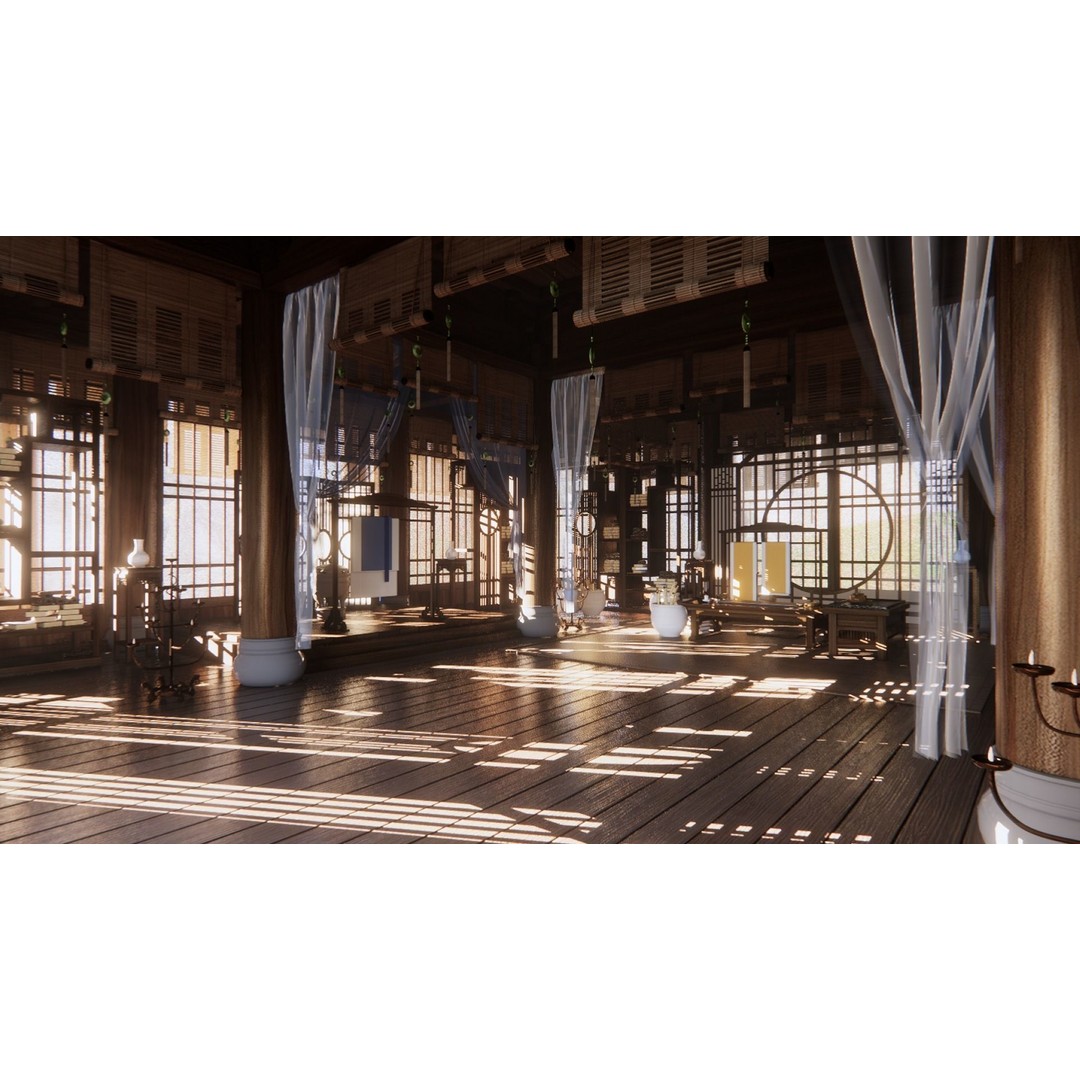 Bamboo Forest Academy 3D Model – Cartoon Style Architectural Asset, Blender & FBX - View 3