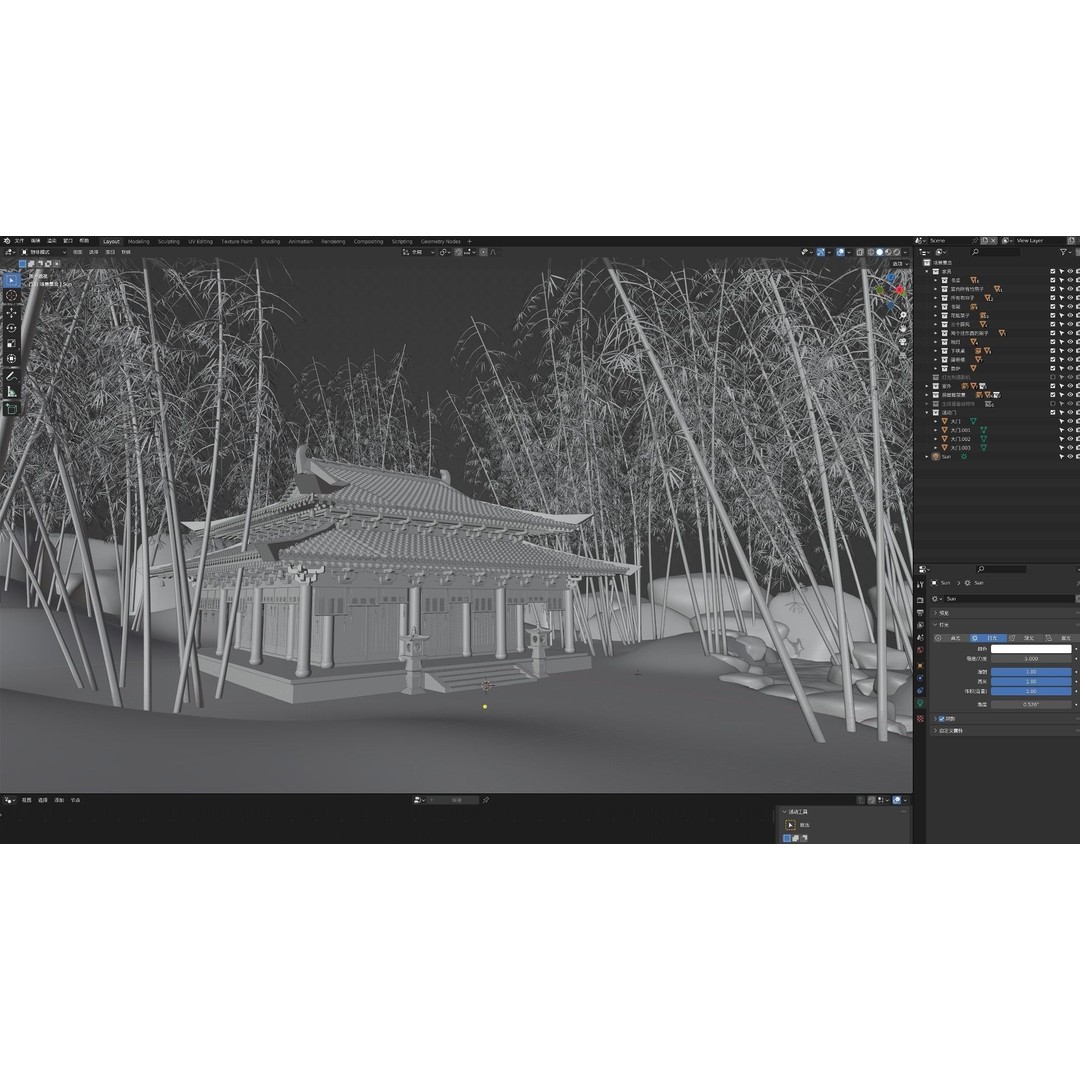 Bamboo Forest Academy 3D Model – Cartoon Style Architectural Asset, Blender & FBX - View 4