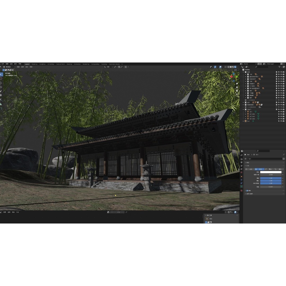 Bamboo Forest Academy 3D Model – Cartoon Style Architectural Asset, Blender & FBX - View 5