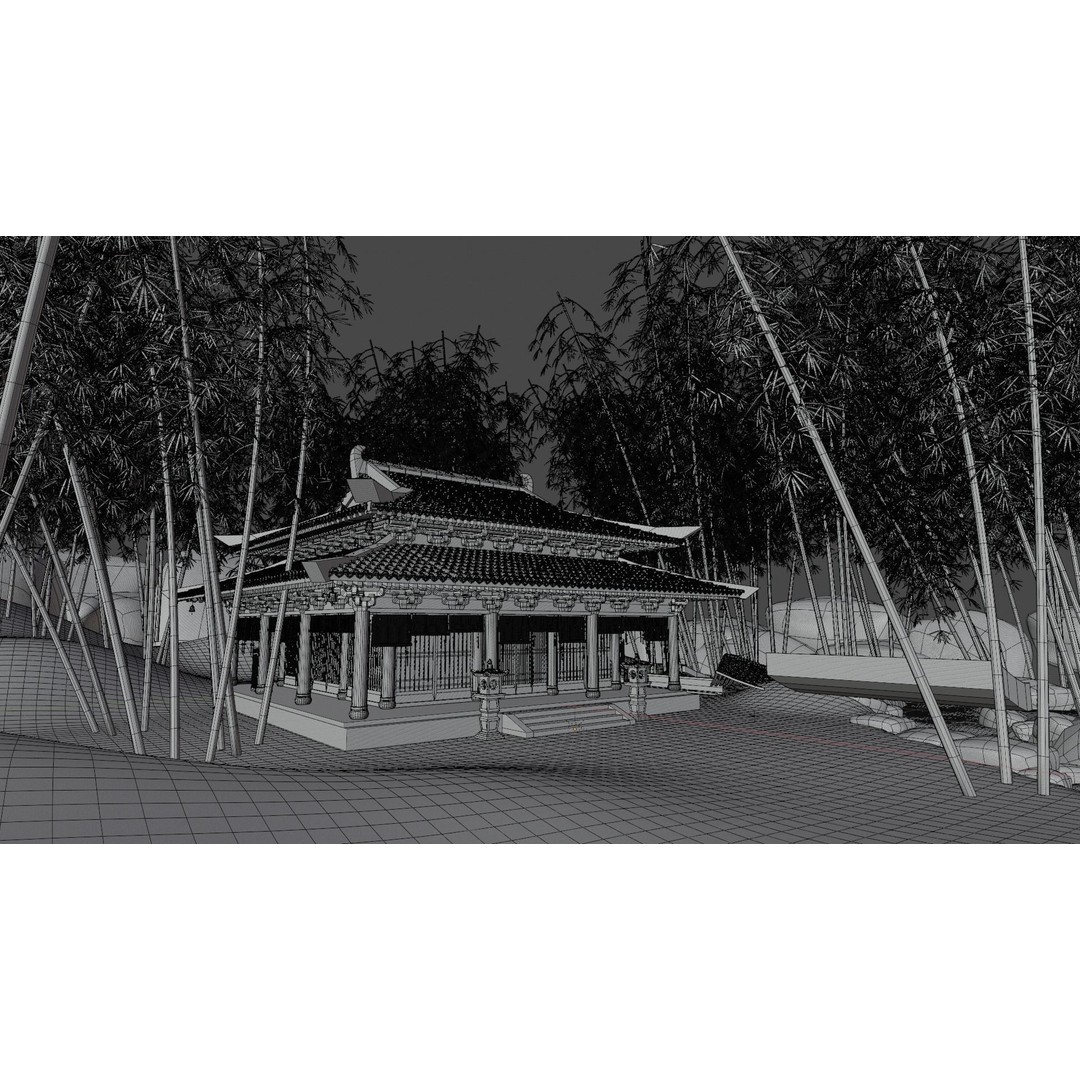 Bamboo Forest Academy 3D Model – Cartoon Style Architectural Asset, Blender & FBX - View 6