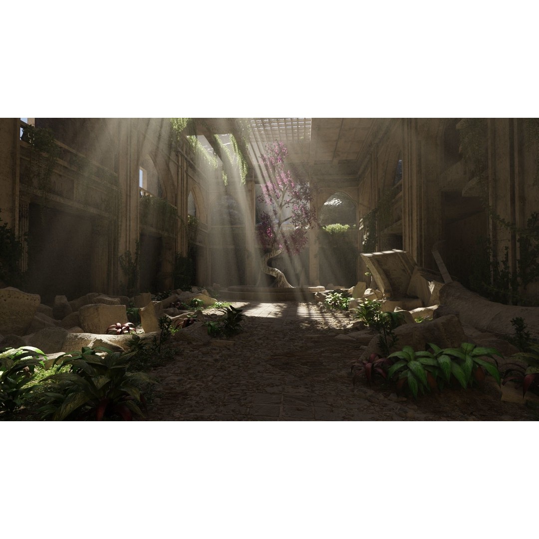 Sacred Tree Scene 3D Model – High Poly Game Asset, Blender, FBX, OBJ - View 3