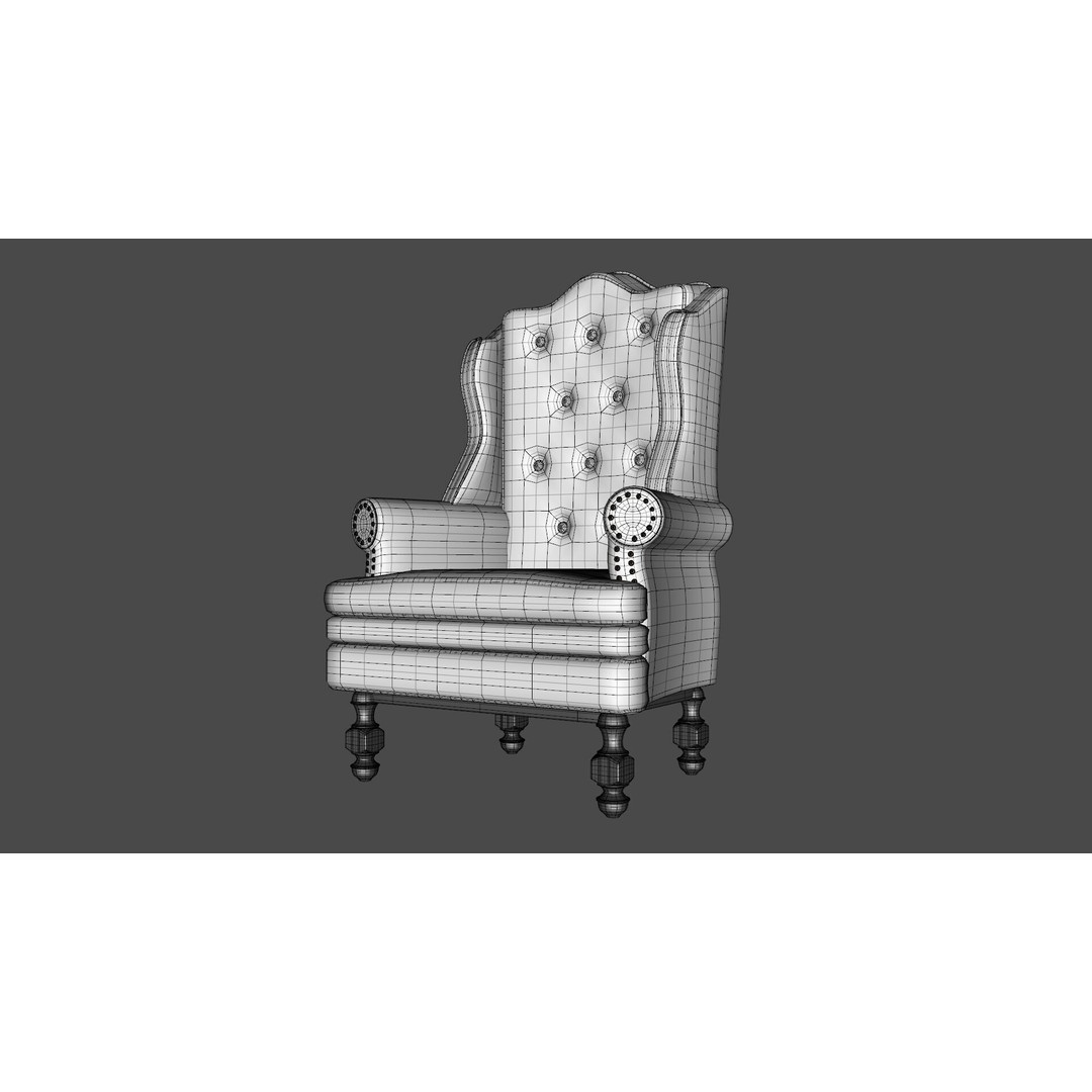Victorian Armchair 3D Model – Low Poly Game-Ready Asset, FBX - View 10