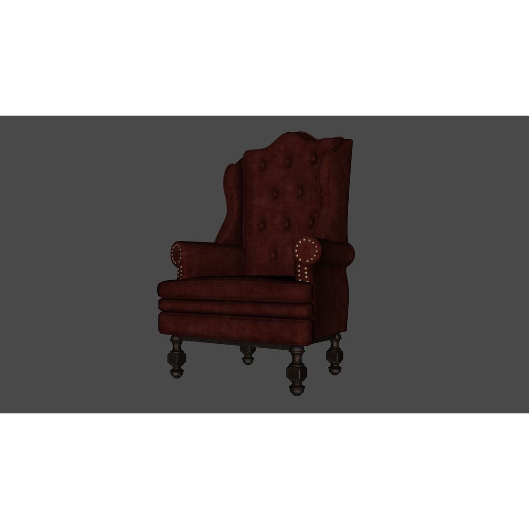 Victorian Armchair 3D Model – Low Poly Game-Ready Asset, FBX - View 8