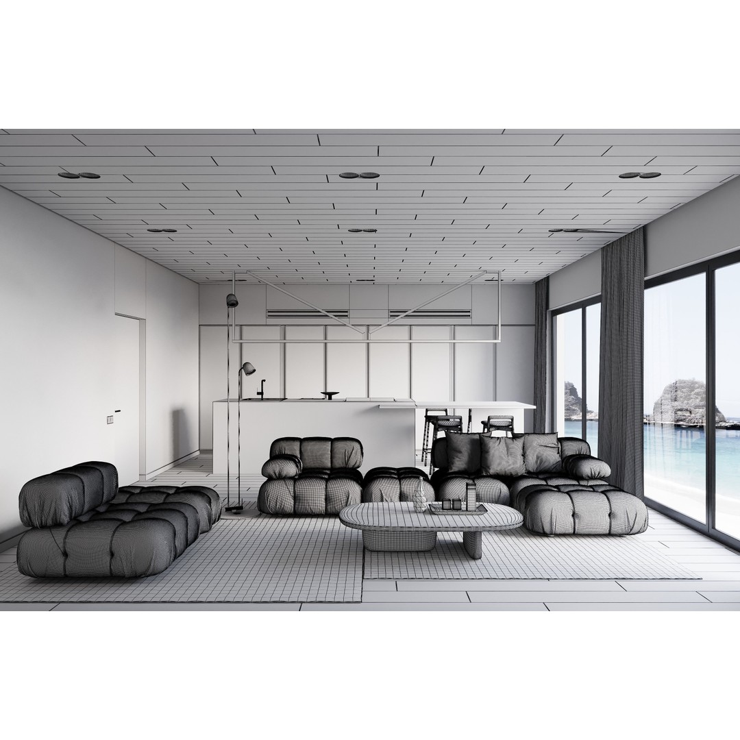 Modern Living Room 3D Model – Casual Interior, FBX, OBJ, Game-Ready - View 10