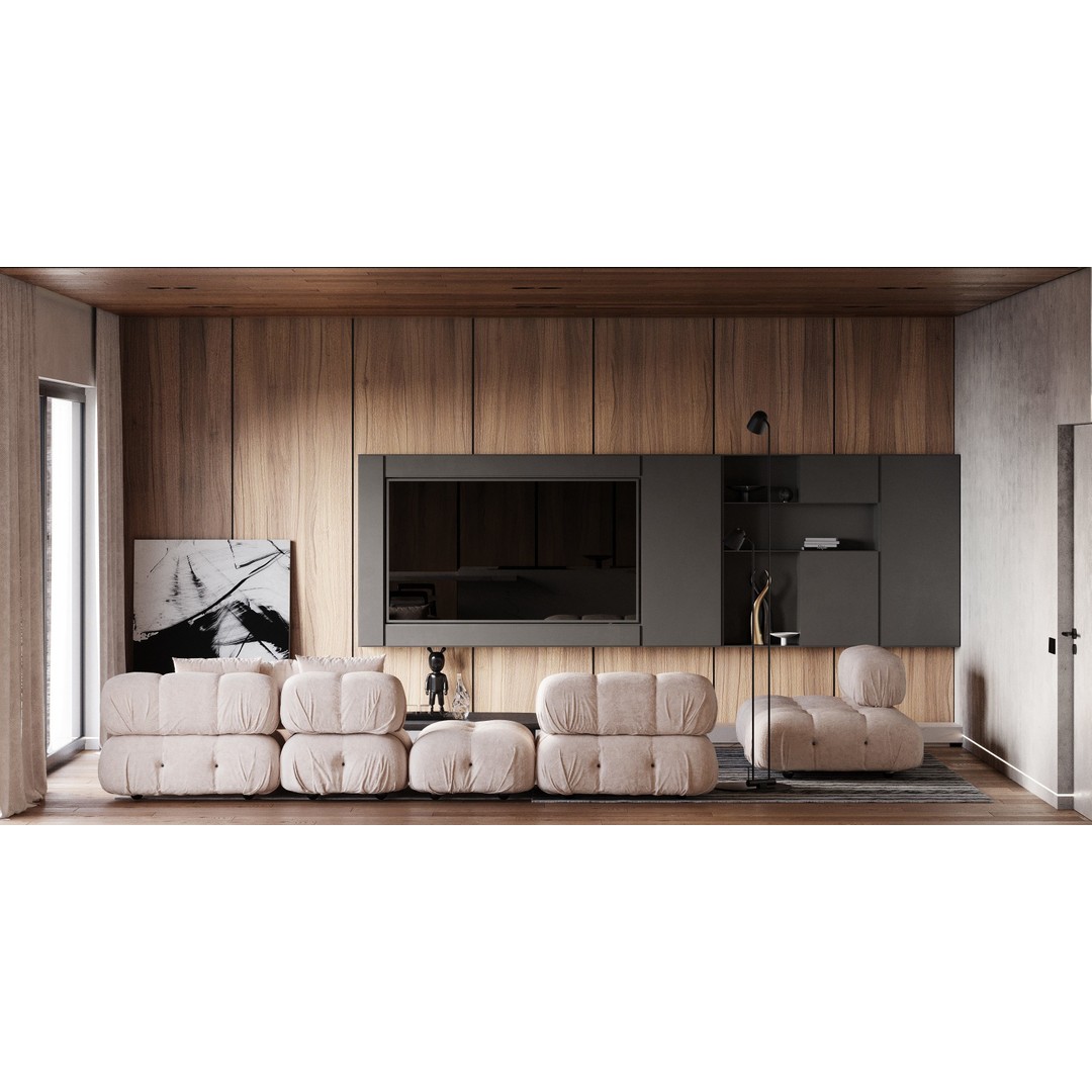 Modern Living Room 3D Model – Casual Interior, FBX, OBJ, Game-Ready - View 3