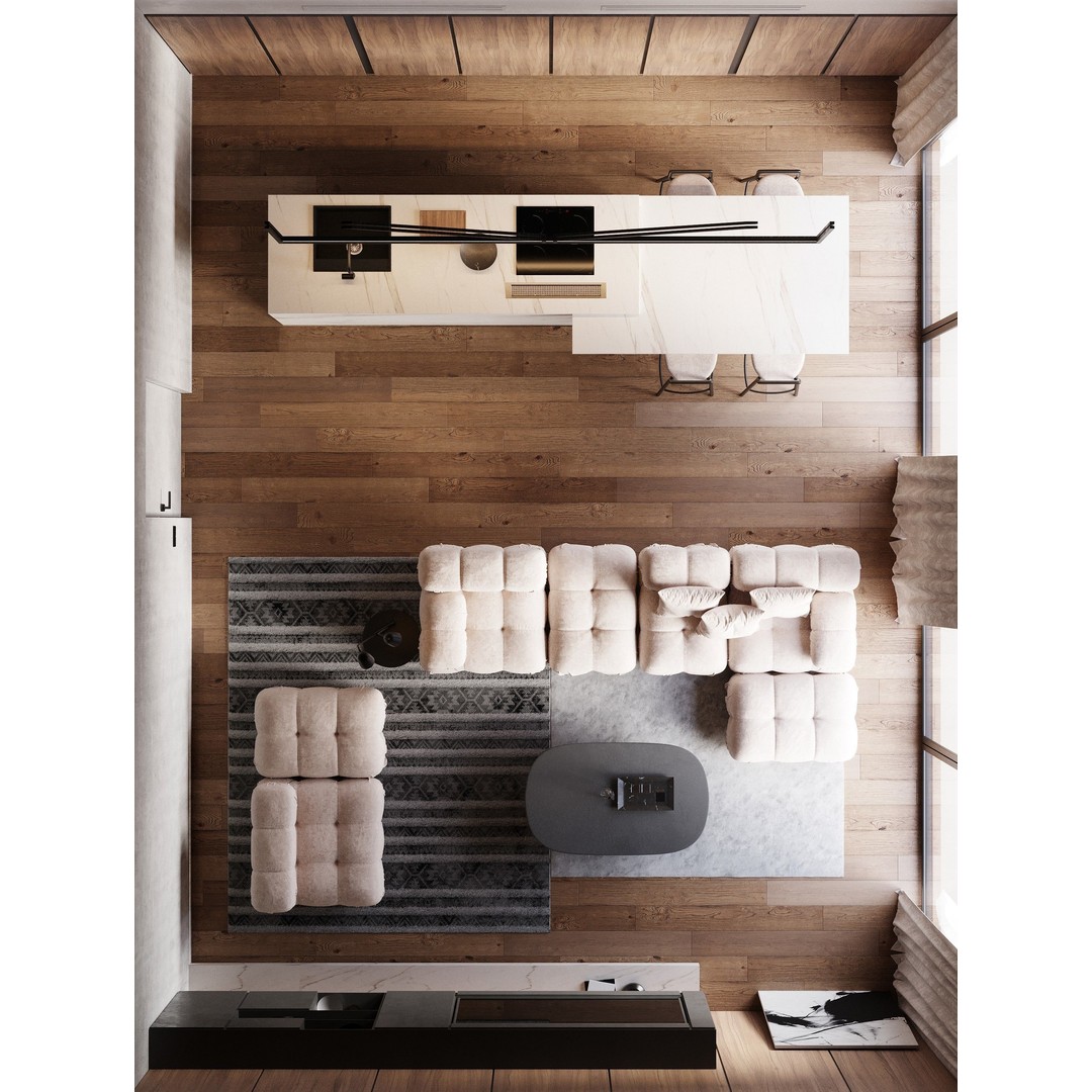 Modern Living Room 3D Model – Casual Interior, FBX, OBJ, Game-Ready - View 7