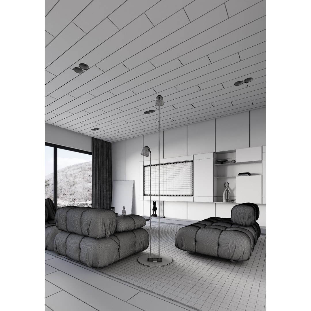 Modern Living Room 3D Model – Casual Interior, FBX, OBJ, Game-Ready - View 9