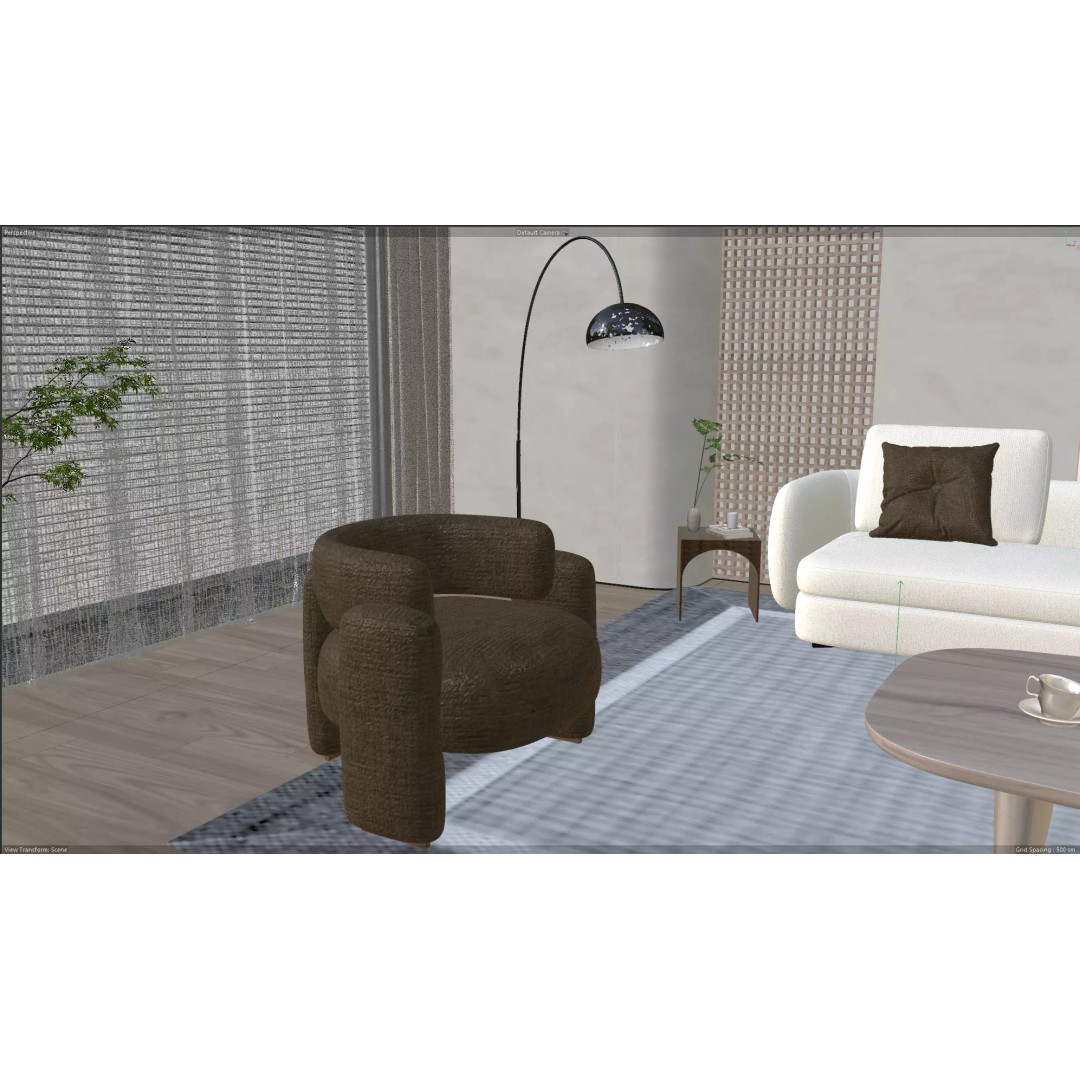 Japandi Style Living Room 3D Model – Luxury Interior Scene, C4D