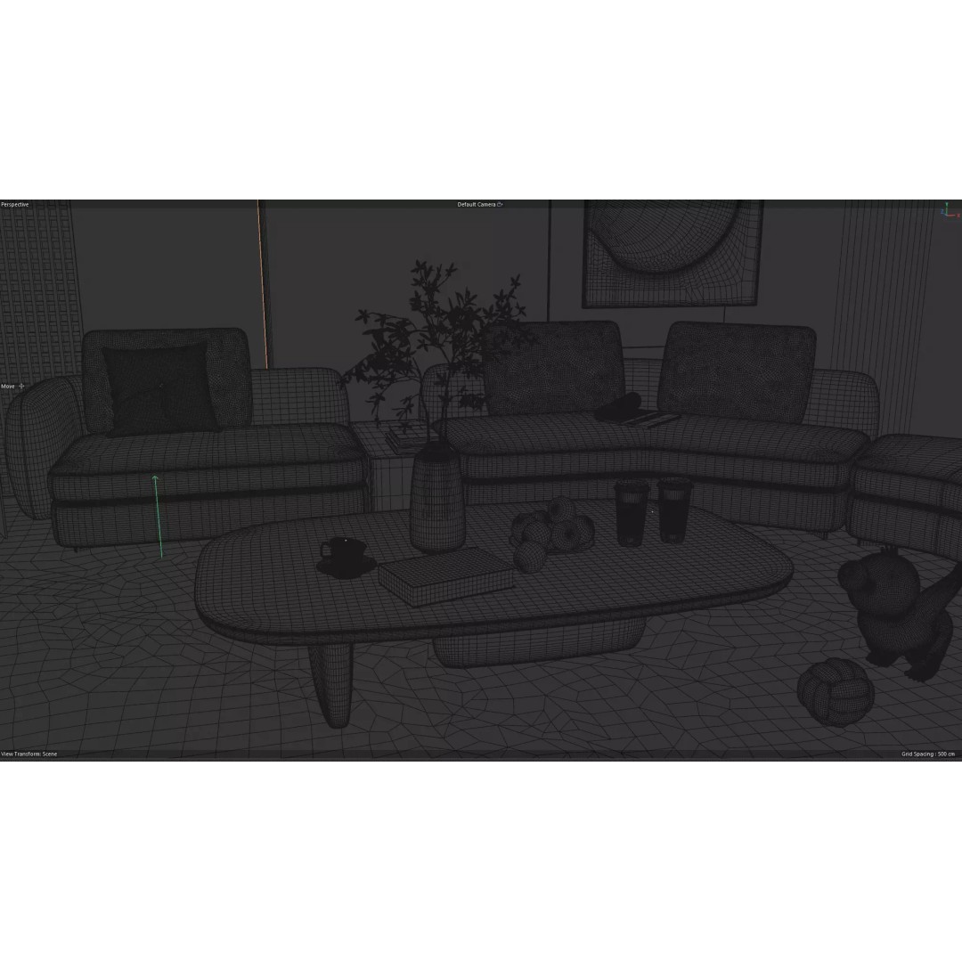 Japandi Style Living Room 3D Model – Luxury Interior Scene, C4D - View 12