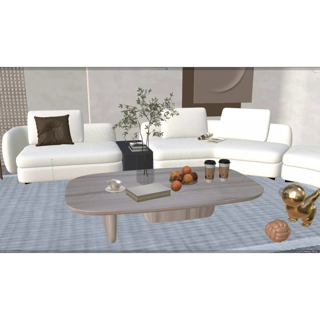 Japandi Style Living Room 3D Model – Luxury Interior Scene, C4D - View 13