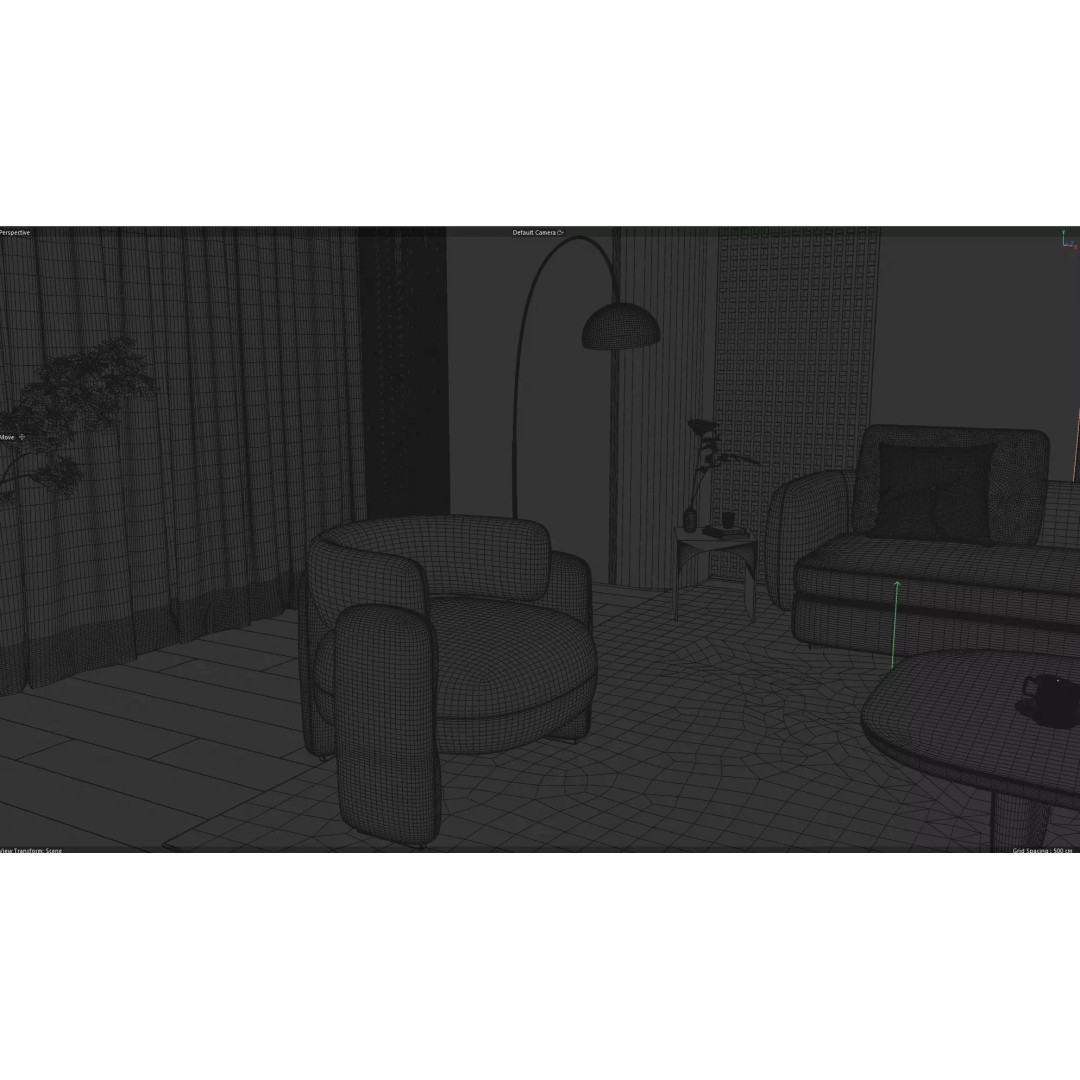 Japandi Style Living Room 3D Model – Luxury Interior Scene, C4D - View 14