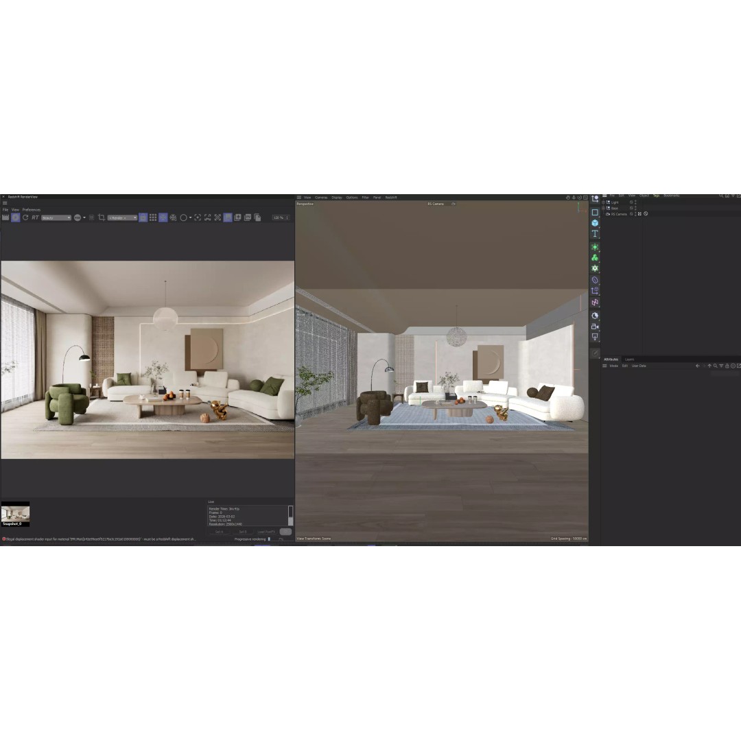 Japandi Style Living Room 3D Model – Luxury Interior Scene, C4D - View 3