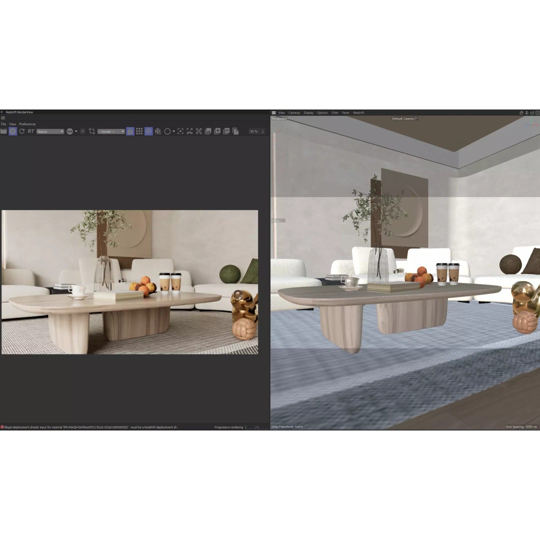 Japandi Style Living Room 3D Model – Luxury Interior Scene, C4D - View 6