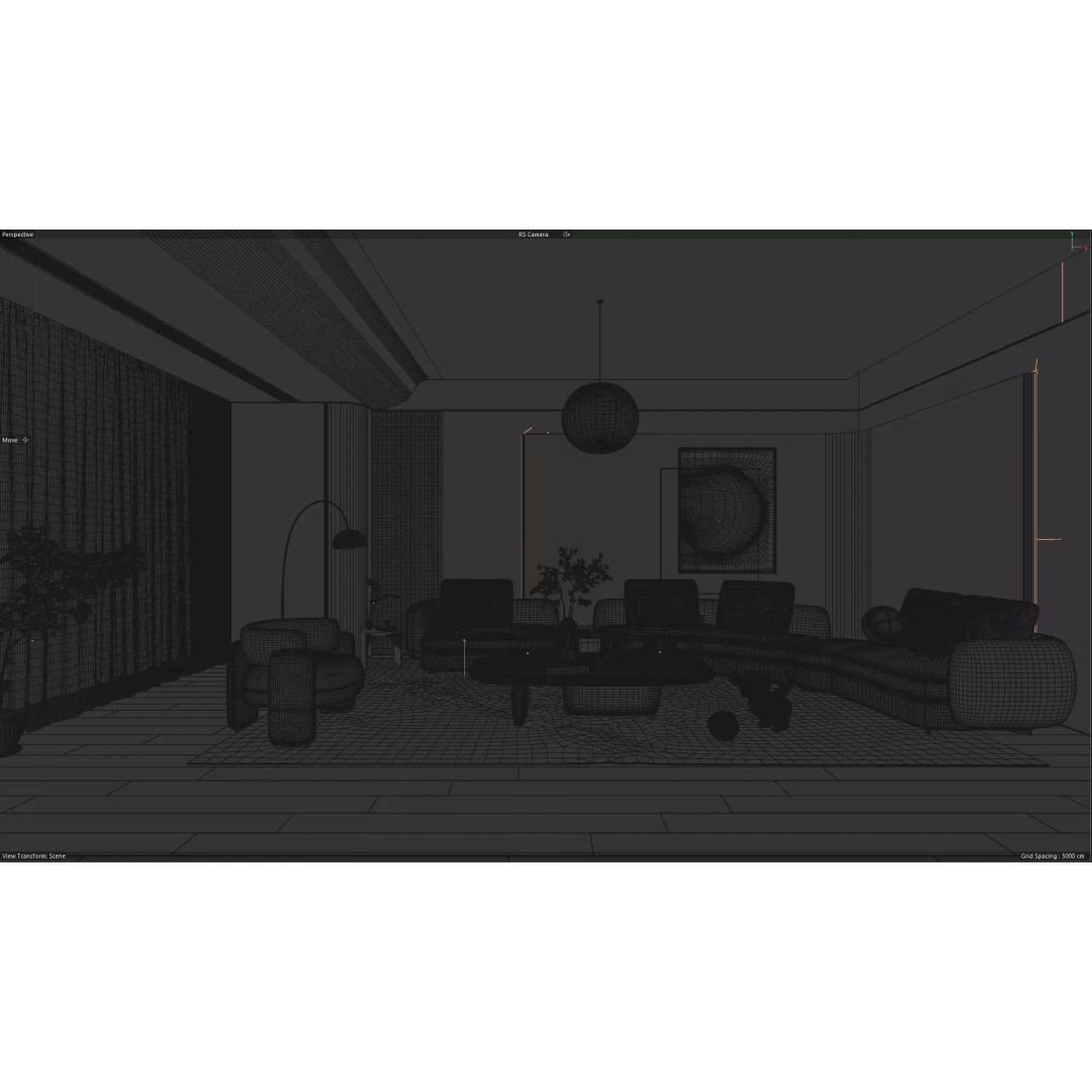Japandi Style Living Room 3D Model – Luxury Interior Scene, C4D - View 9