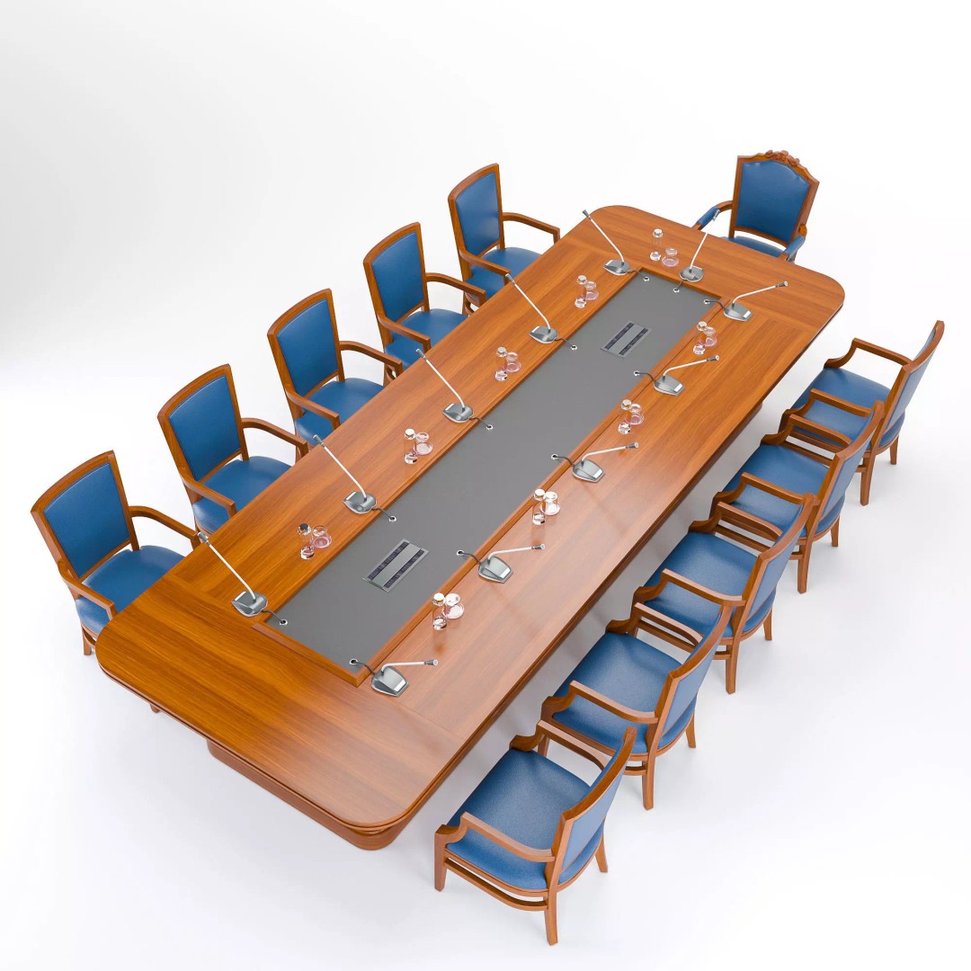 Meeting Table and Chairs 3D Model – Low Poly Office Furniture Set, FBX, OBJ - View 5