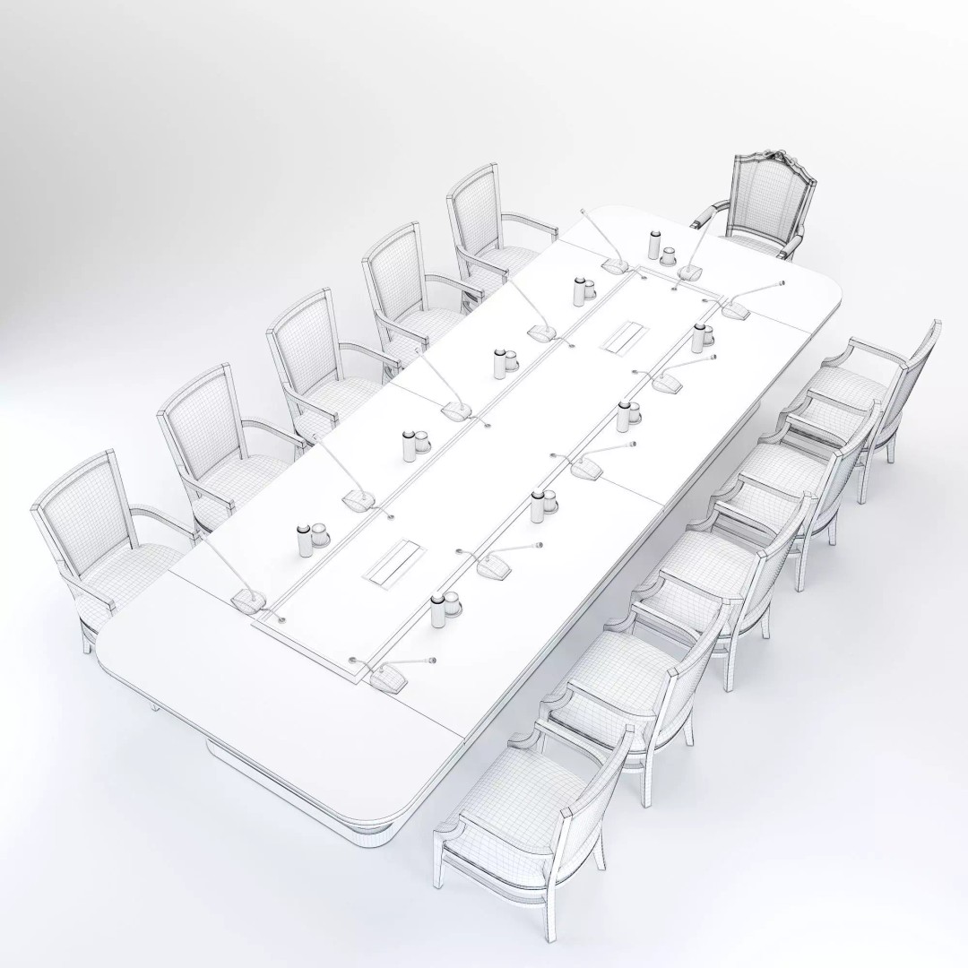 Meeting Table and Chairs 3D Model – Low Poly Office Furniture Set, FBX, OBJ - View 6