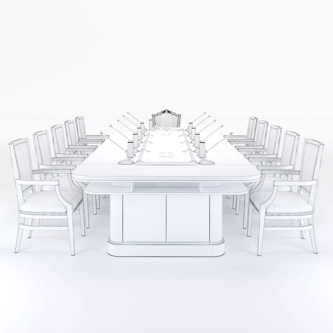 Meeting Table and Chairs 3D Model – Low Poly Office Furniture Set, FBX, OBJ - View 7