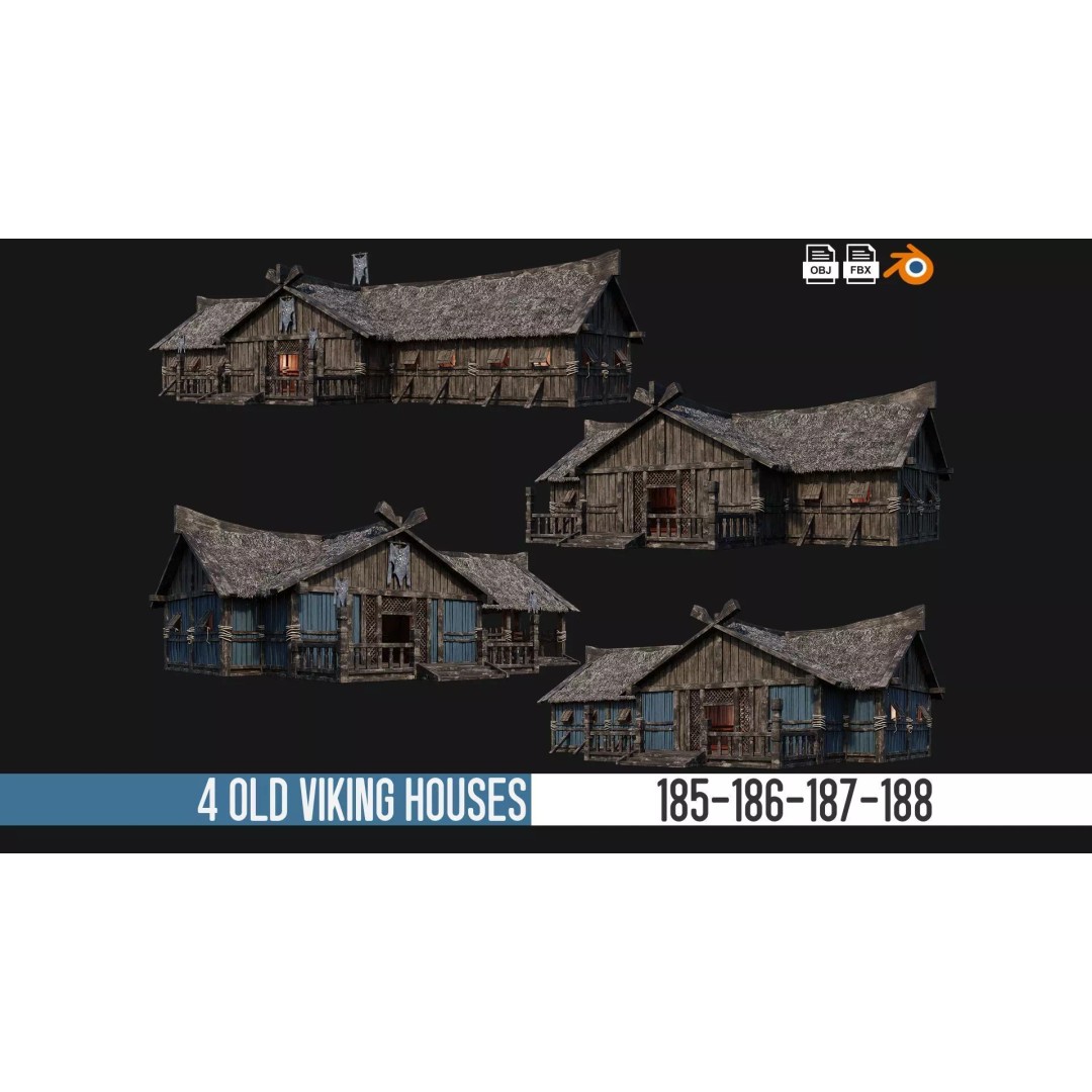 Old Viking Houses 3D Model – Low Poly Game Ready, FBX, OBJ, Blender - View 2