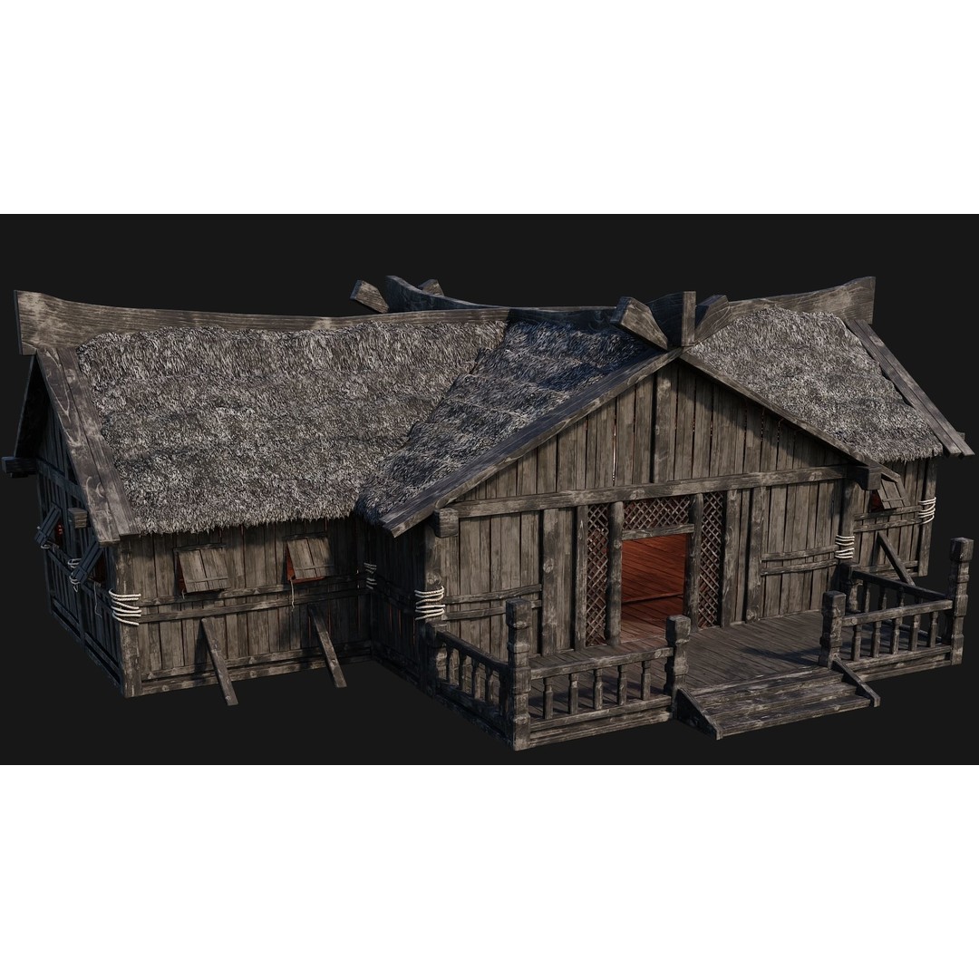 Old Viking Houses 3D Model – Low Poly Game Ready, FBX, OBJ, Blender - View 25
