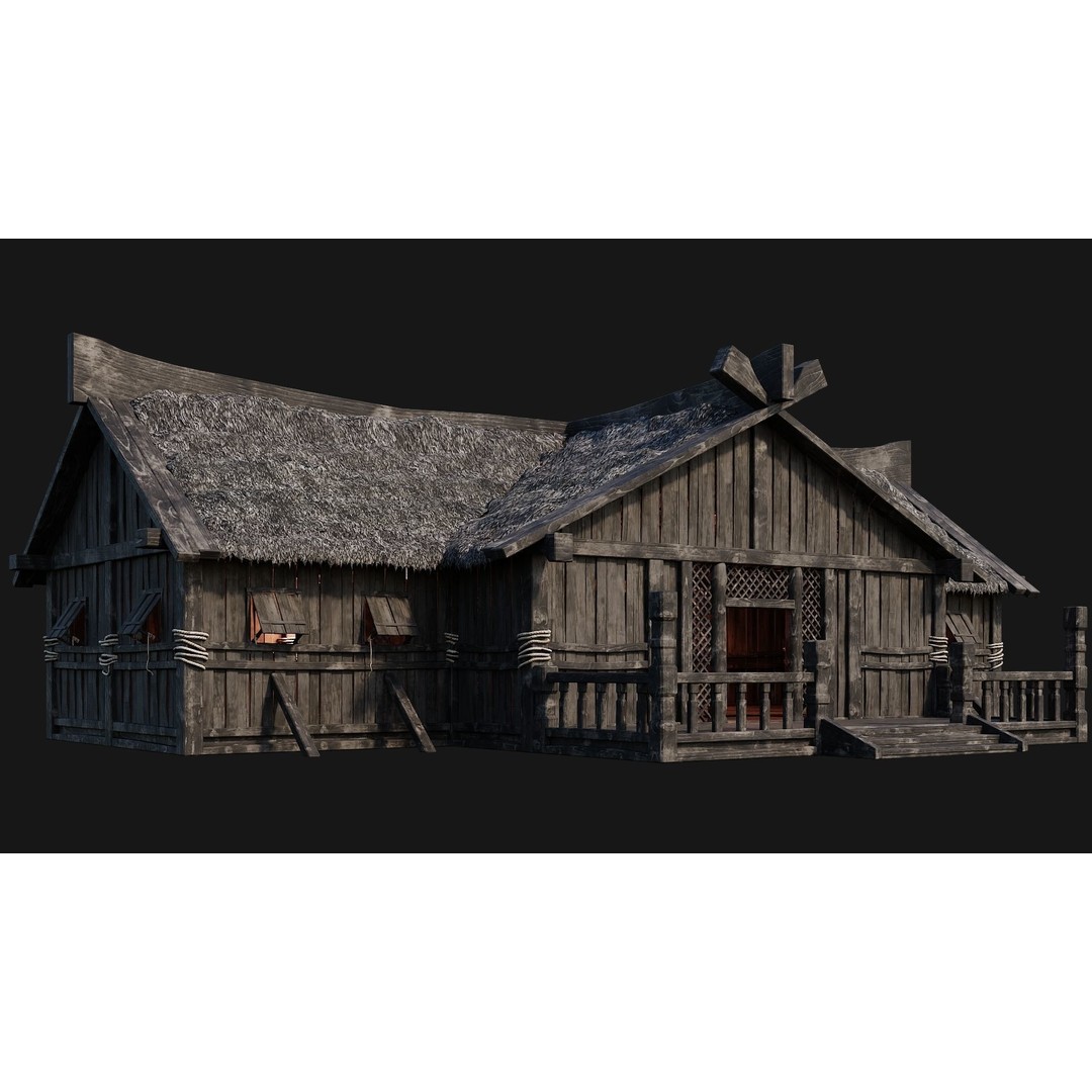 Old Viking Houses 3D Model – Low Poly Game Ready, FBX, OBJ, Blender - View 29