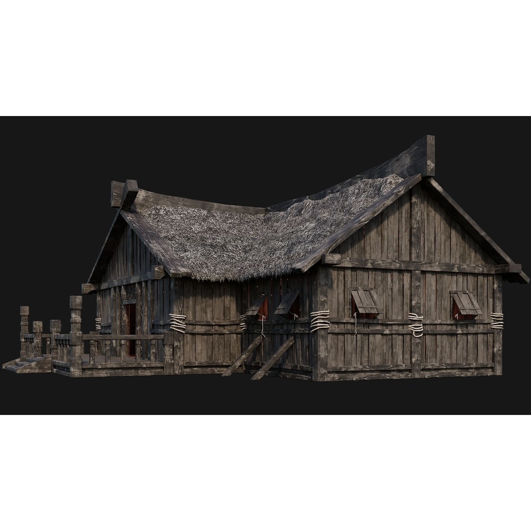 Old Viking Houses 3D Model – Low Poly Game Ready, FBX, OBJ, Blender - View 31