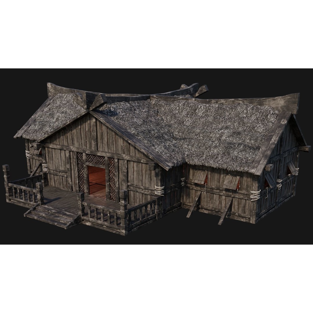 Old Viking Houses 3D Model – Low Poly Game Ready, FBX, OBJ, Blender - View 32
