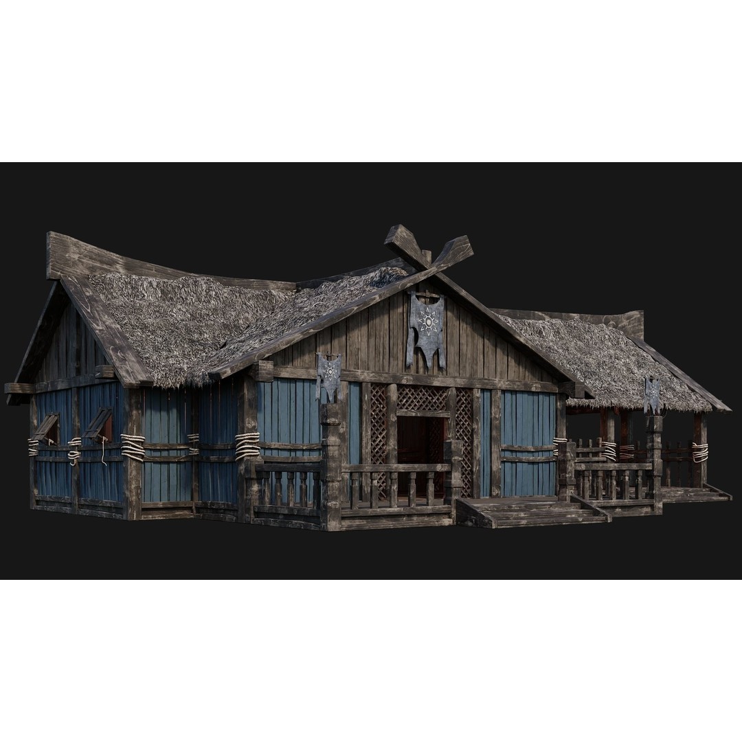 Old Viking Houses 3D Model – Low Poly Game Ready, FBX, OBJ, Blender - View 39