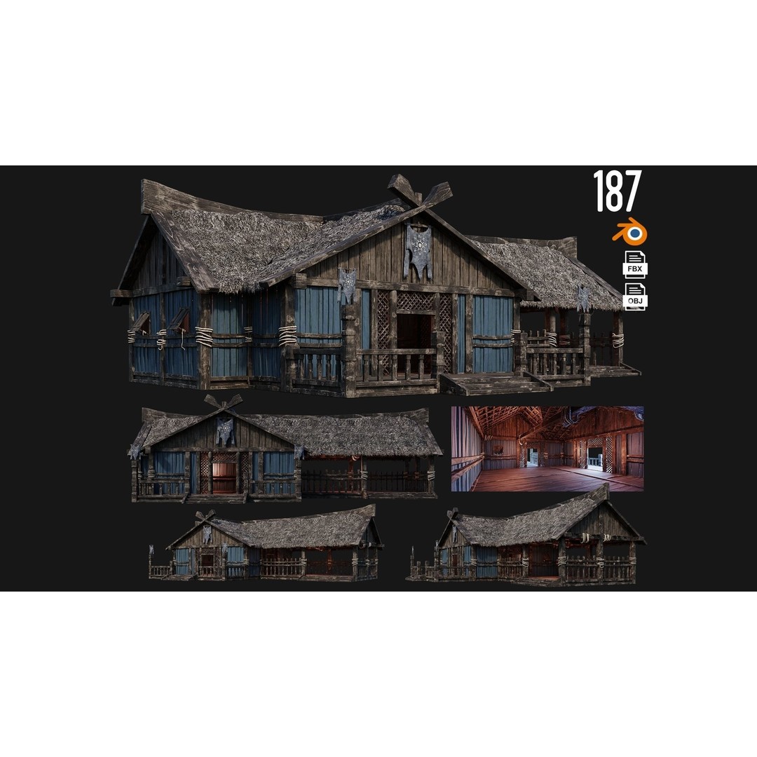Old Viking Houses 3D Model – Low Poly Game Ready, FBX, OBJ, Blender - View 5