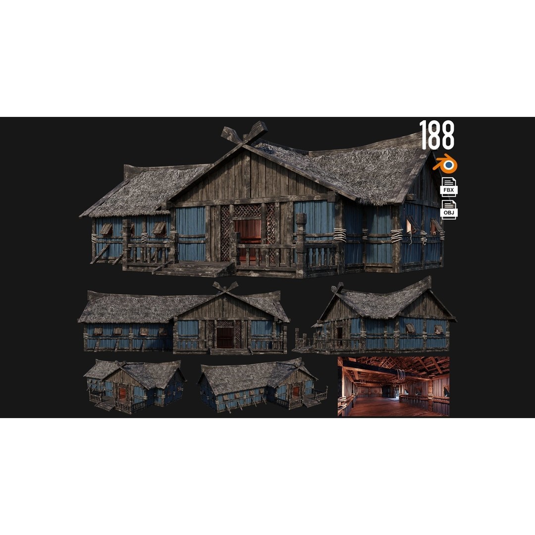 Old Viking Houses 3D Model – Low Poly Game Ready, FBX, OBJ, Blender - View 6