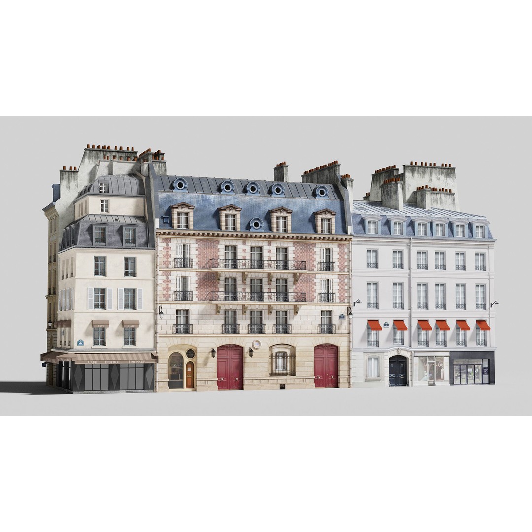 Paris Quarter 3D Model – Low Poly Building Set, PBR Textures - View 3