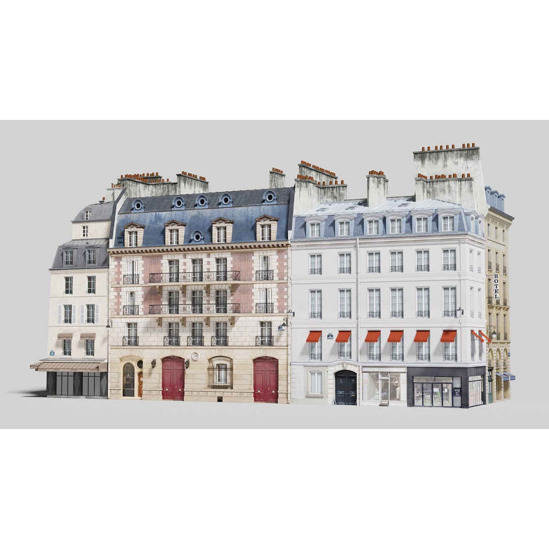 Paris Quarter 3D Model – Low Poly Building Set, PBR Textures - View 4