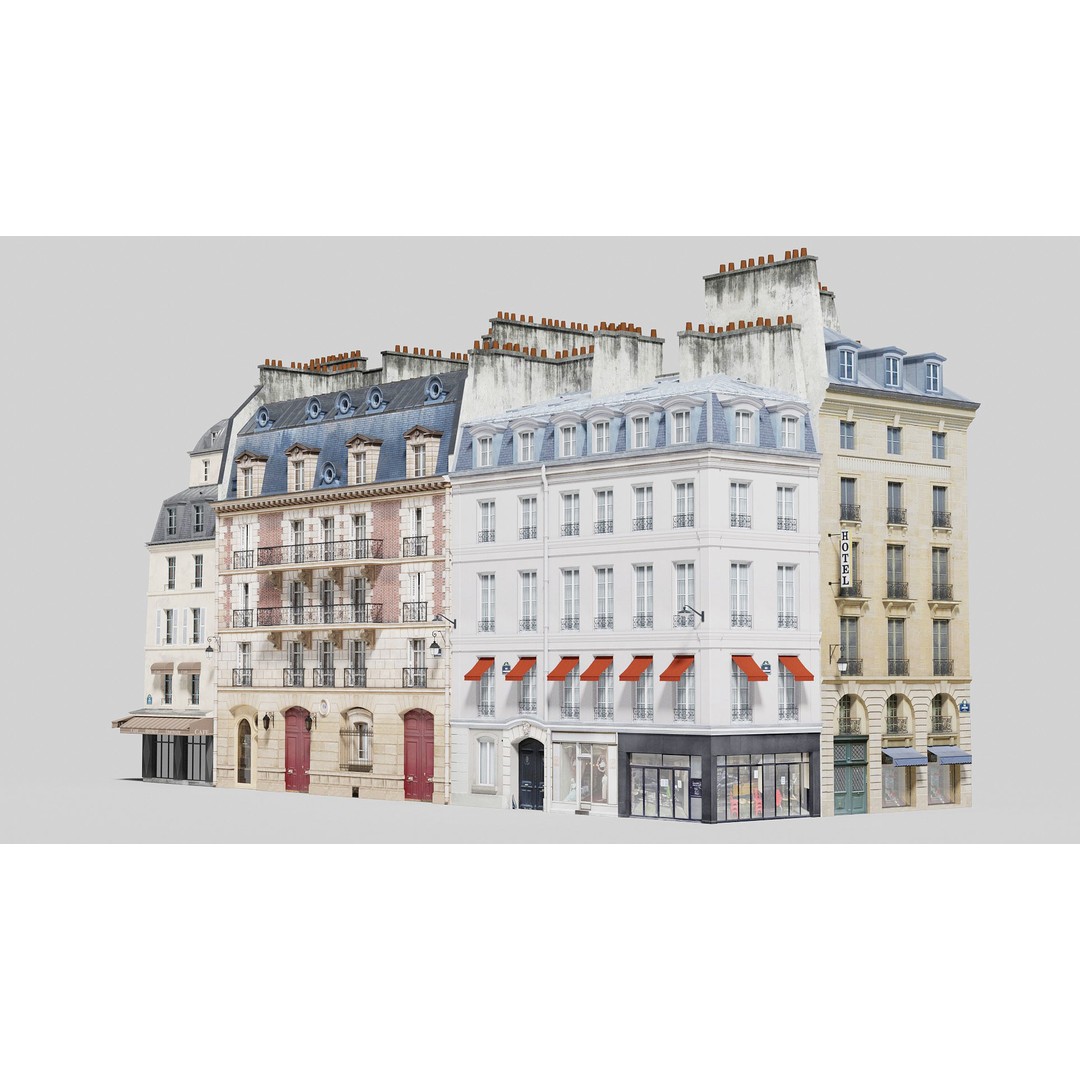 Paris Quarter 3D Model – Low Poly Building Set, PBR Textures - View 5