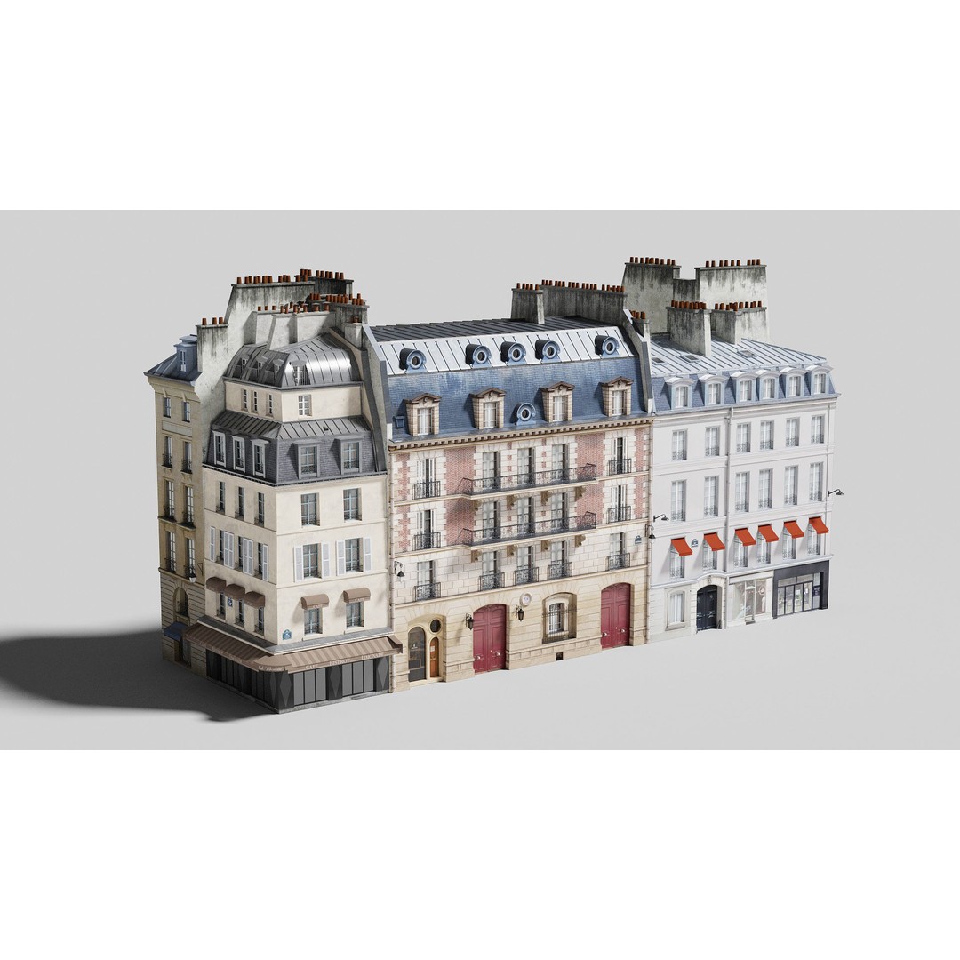 Paris Quarter 3D Model – Low Poly Building Set, PBR Textures - View 6