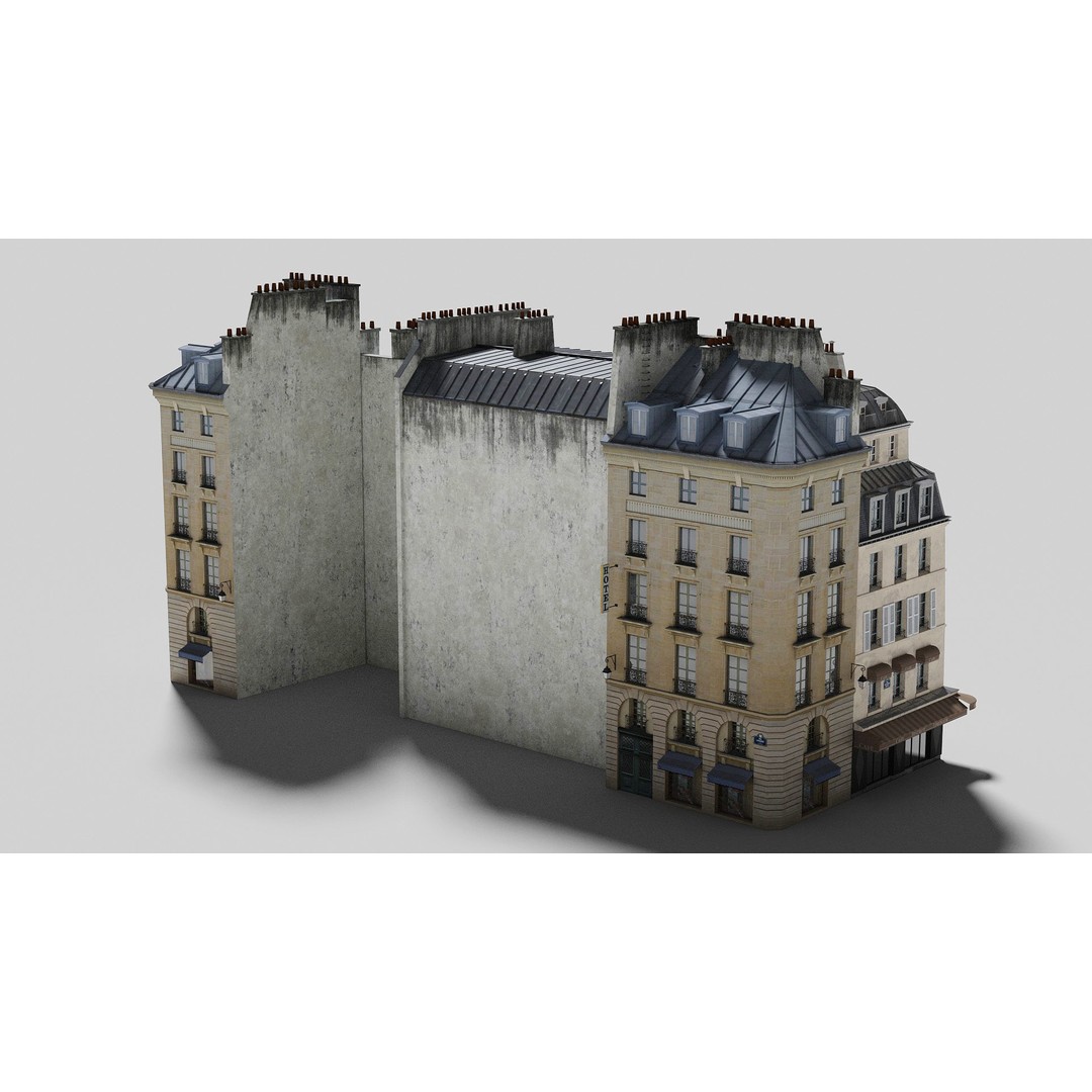 Paris Quarter 3D Model – Low Poly Building Set, PBR Textures - View 7