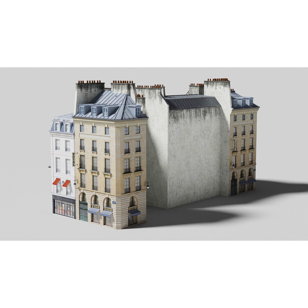 Paris Quarter 3D Model – Low Poly Building Set, PBR Textures - View 8