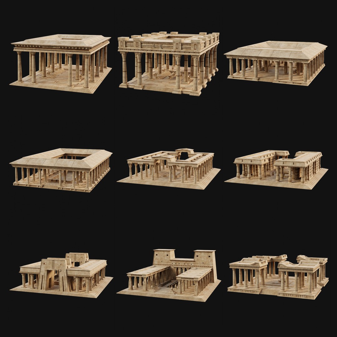 Egyptian Ancient Atrium Temple Bathhouse 3D Model – Low Poly Game Ready, FBX