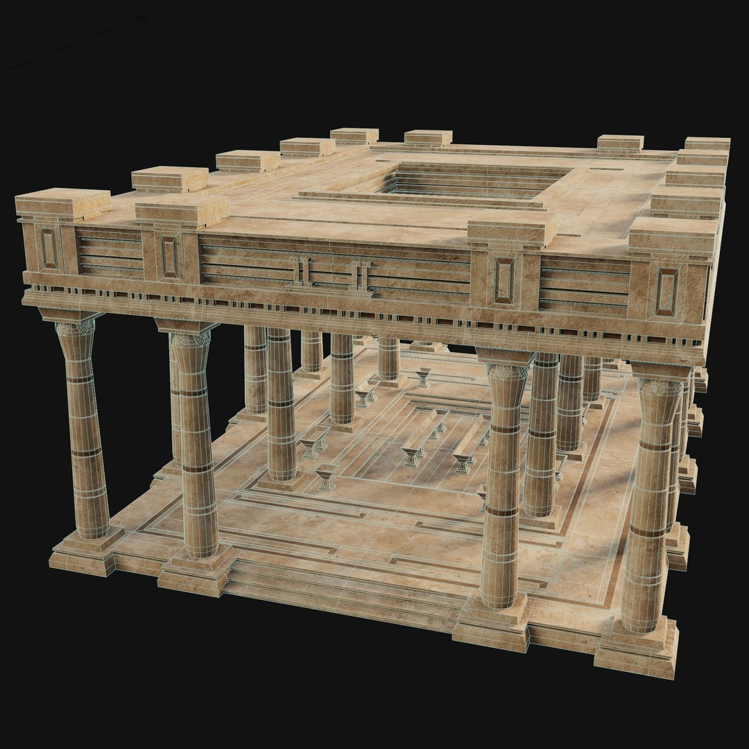 Egyptian Ancient Atrium Temple Bathhouse 3D Model – Low Poly Game Ready, FBX - View 10