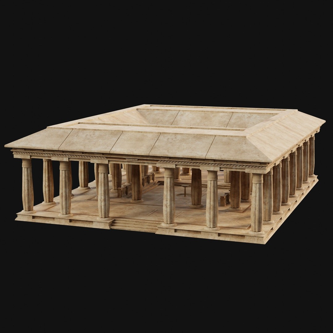 Egyptian Ancient Atrium Temple Bathhouse 3D Model – Low Poly Game Ready, FBX - View 11