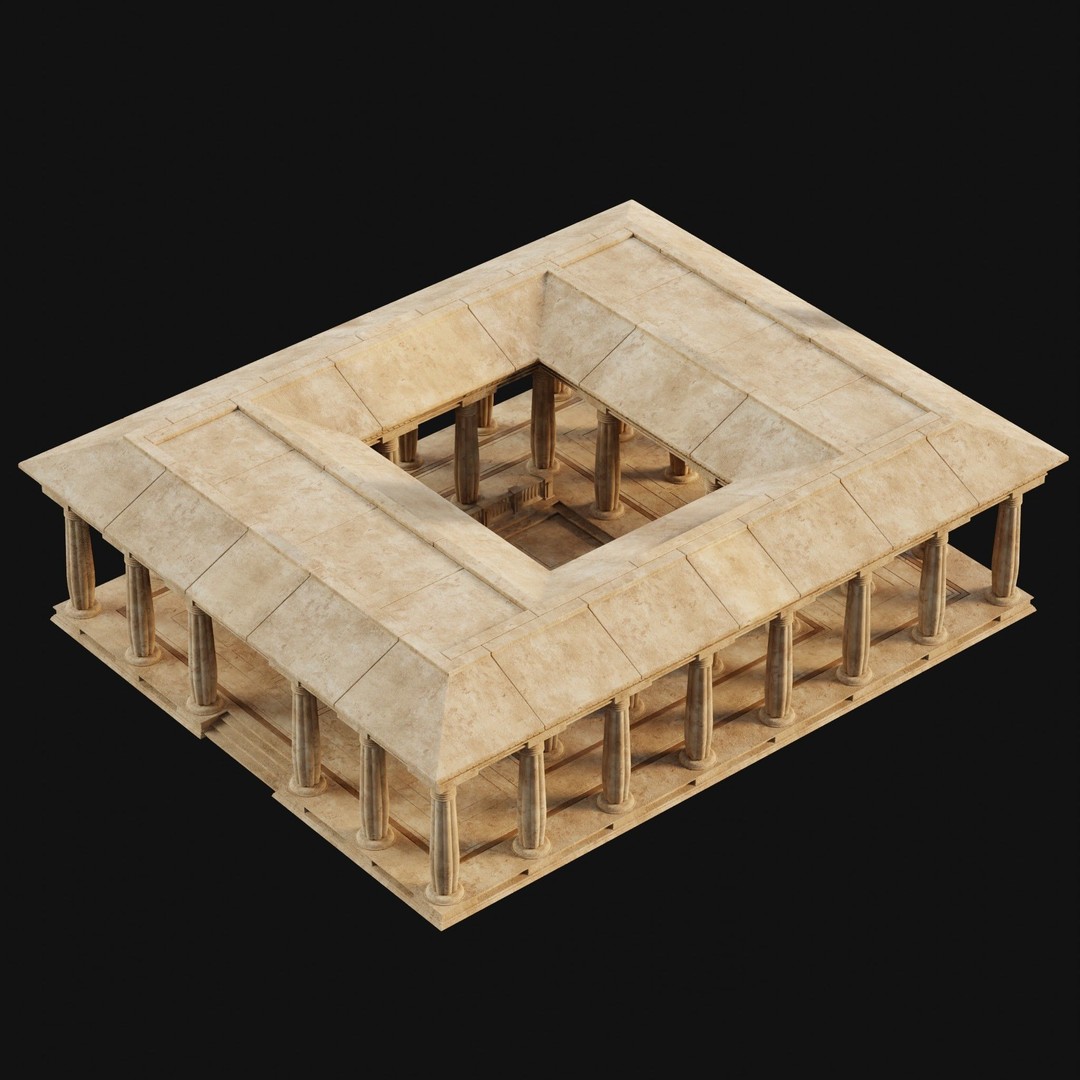 Egyptian Ancient Atrium Temple Bathhouse 3D Model – Low Poly Game Ready, FBX - View 12